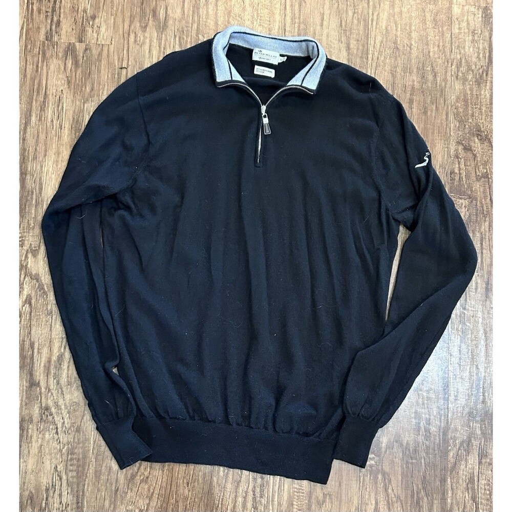 Peter Millar Crown Soft Nappa Trim Pullover Mens XL Blue 1/4 Zip Wool Silk Blend